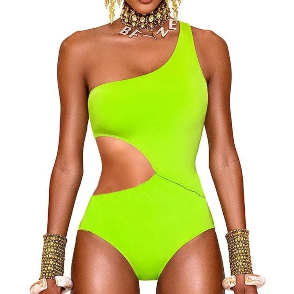 Bfyne Ariel Lime Green One Shoulder Cuyout One Piece Swimsuit Size XXL